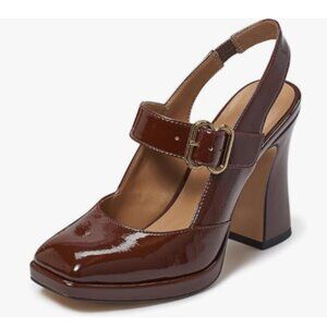 FYS Chocolate Platform Square Toe  Chunky High Heel Mary Janes Slingback Pumps